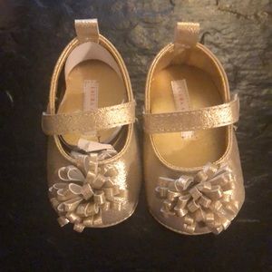 Gold Ballerina Flats with Pom Pom